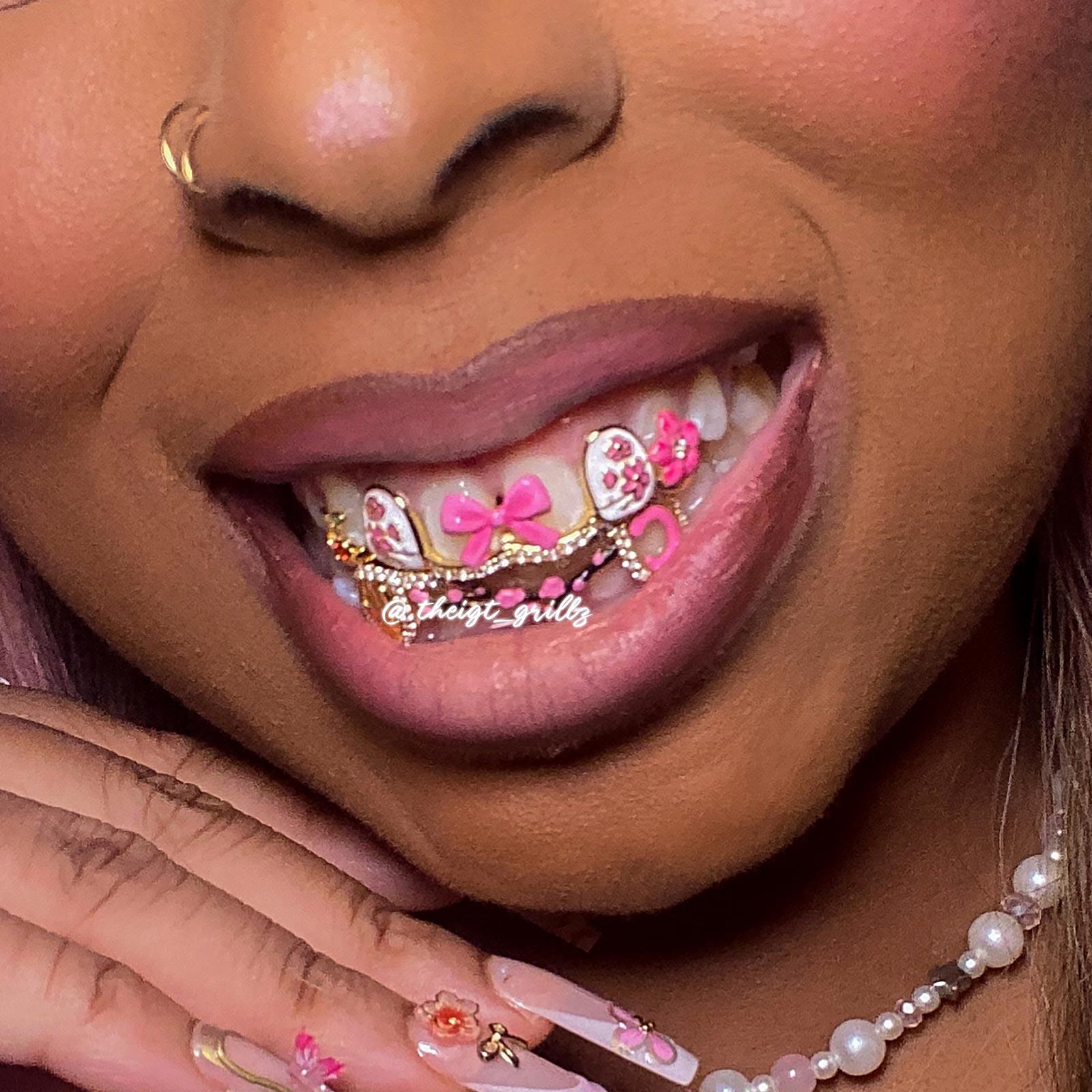 Pink Sakura Cherry Blossom Grillz - Elegant Floral Grillz | ICEGIANT