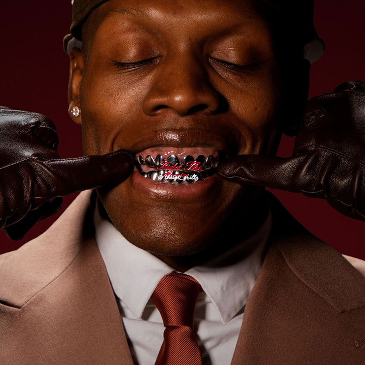 Pink Script Black Gold Grillz