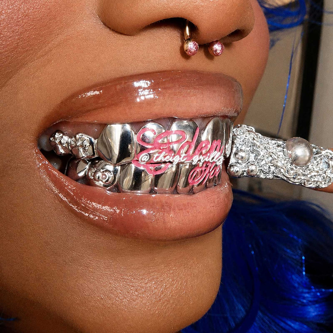 "Pink Script" Cross & Bow Grillz