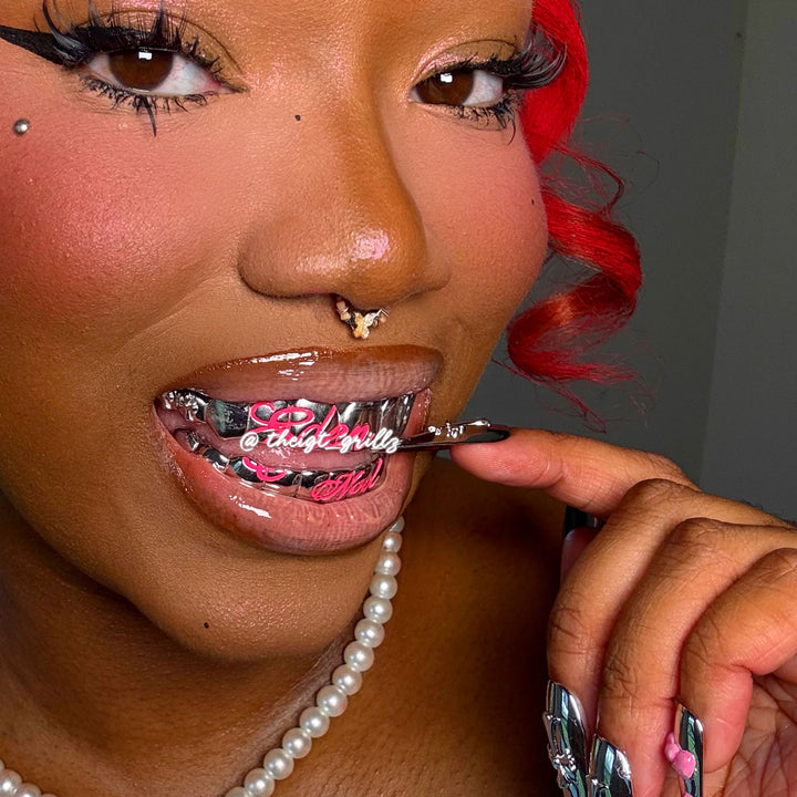 "Pink Script" Cross & Bow Grillz