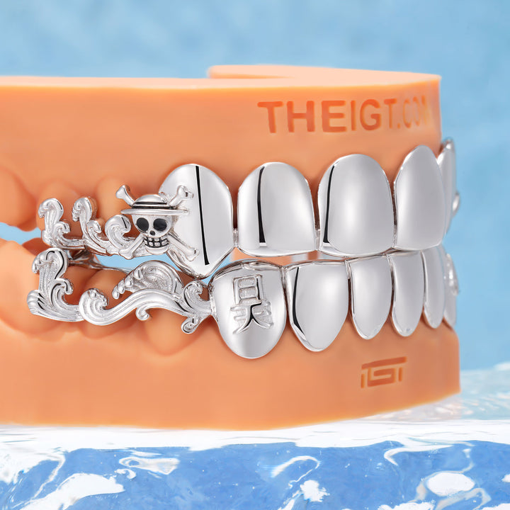 Pirate Skull Filigree Wave Polished Grillz - ICEGIANT