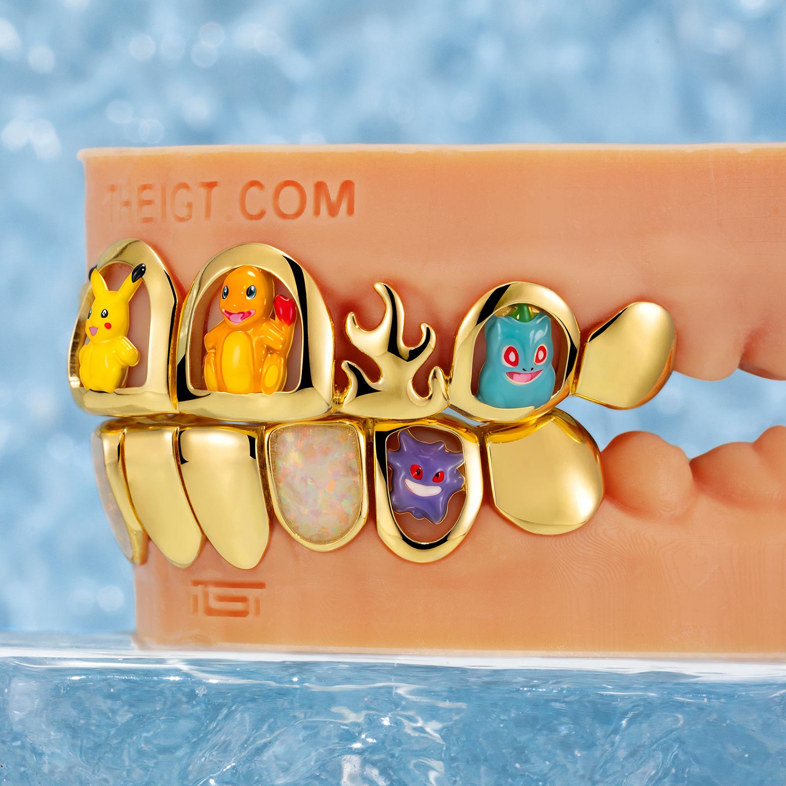 Gold Plated Enamel & Opal Poke Ball Chaos Grillz