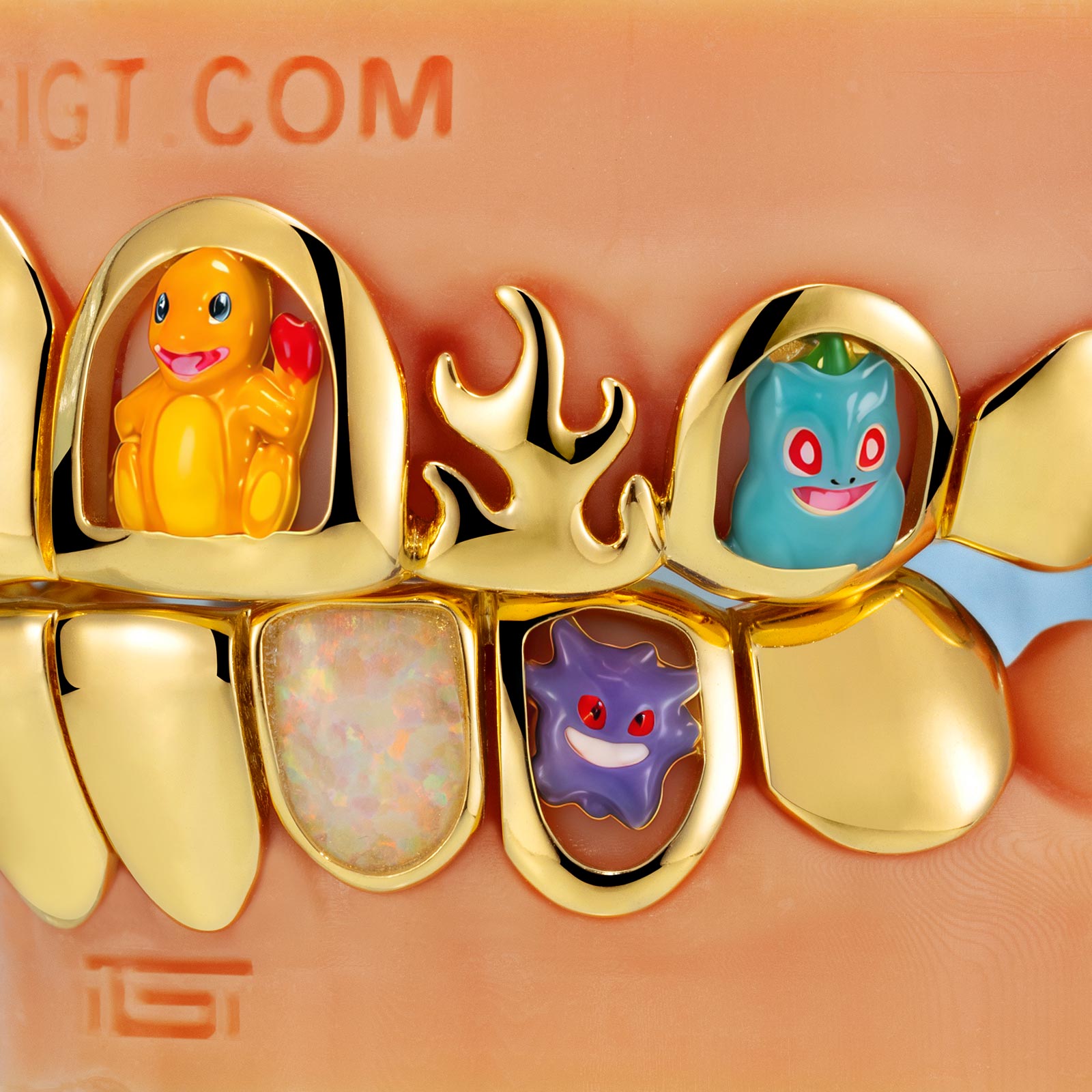 Gold Plated Enamel & Opal Poke Ball Chaos Grillz