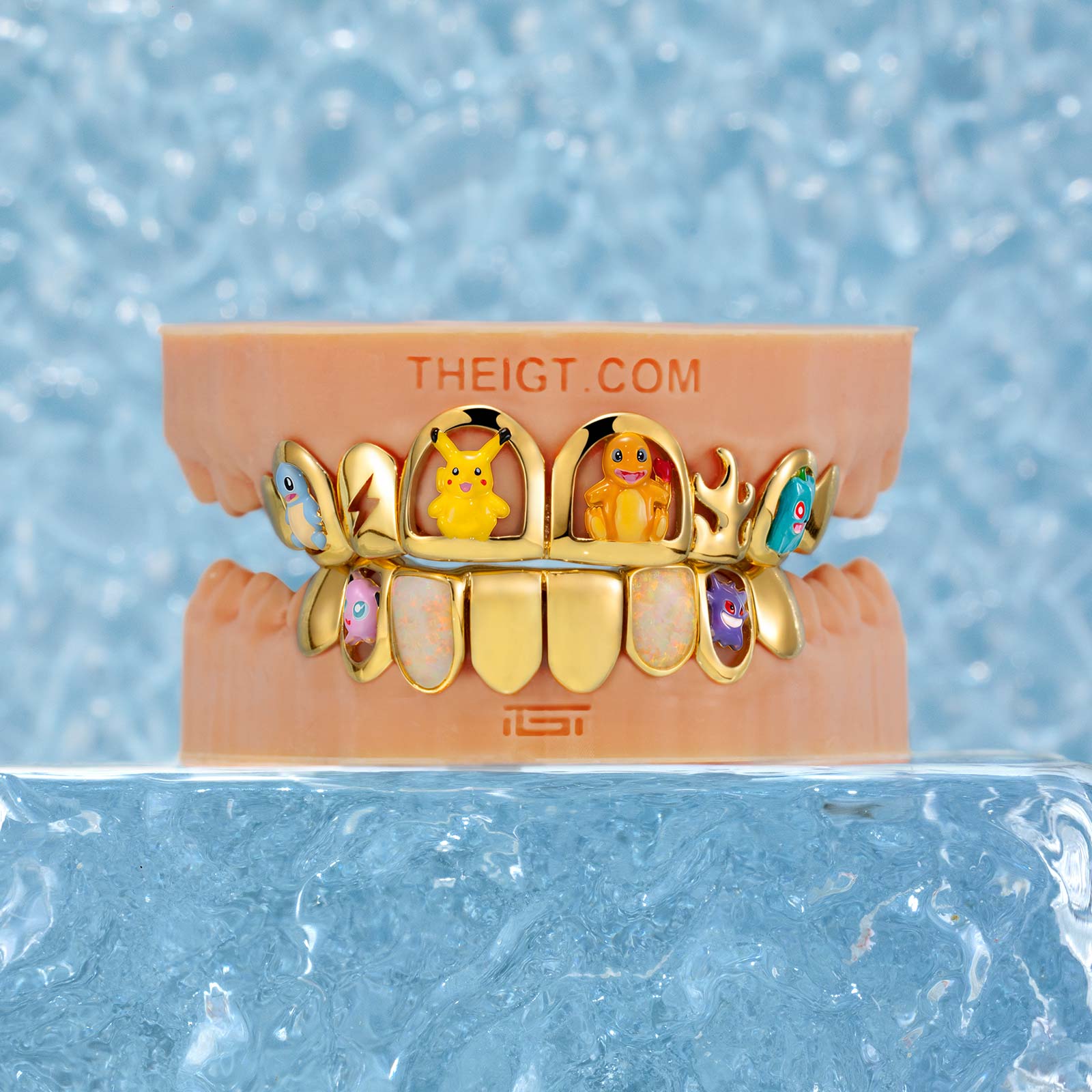 Gold Plated Enamel & Opal Poke Ball Chaos Grillz