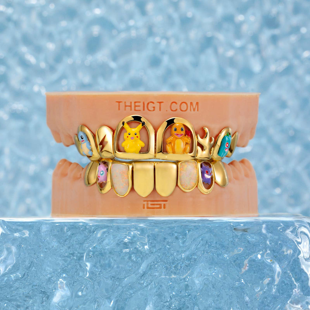 Gold Plated Enamel & Opal Poke Ball Chaos Grillz