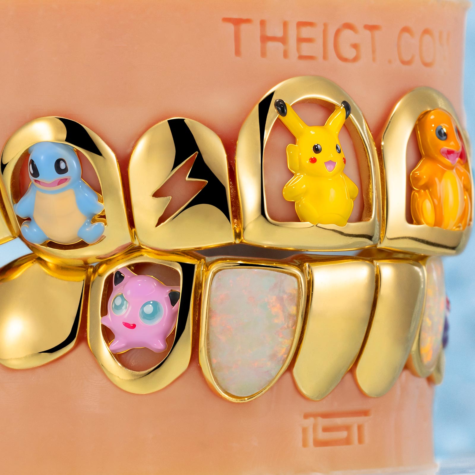 Gold Plated Enamel & Opal Poke Ball Chaos Grillz