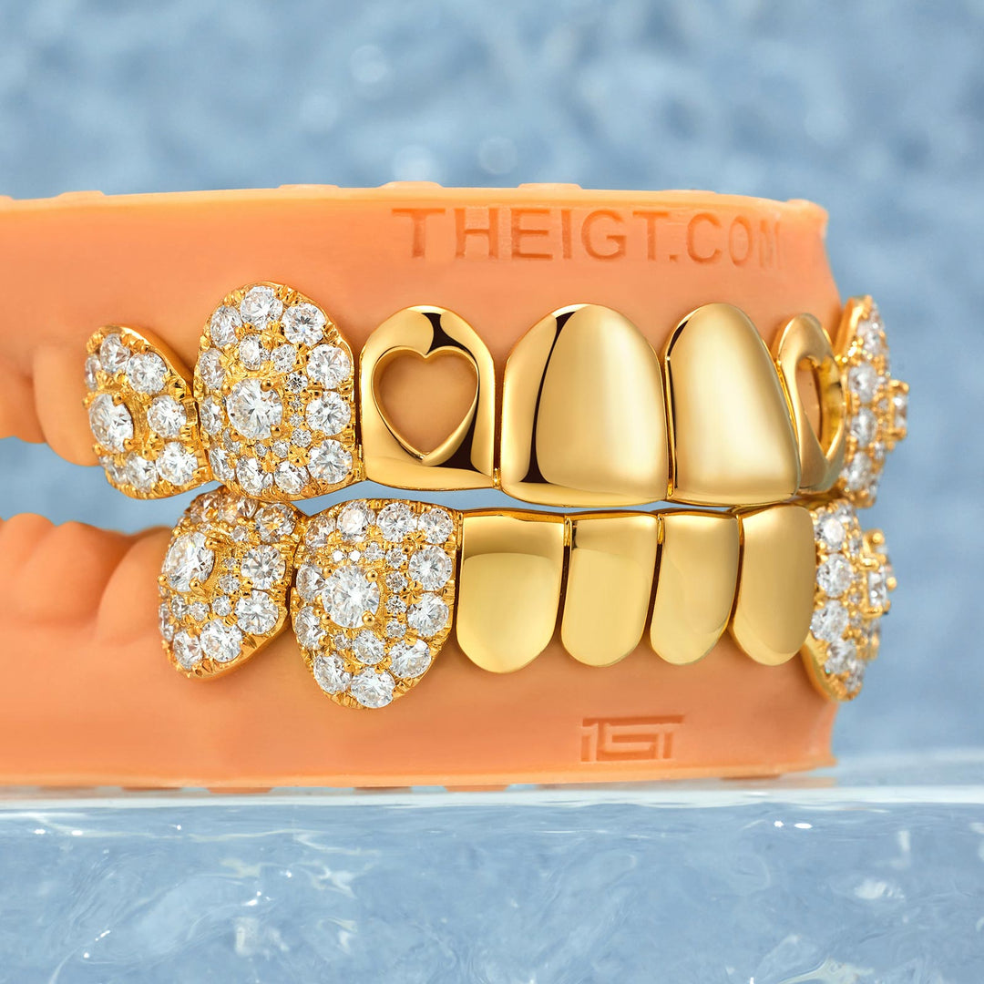 Polish Gold With lced Fangs Grillz