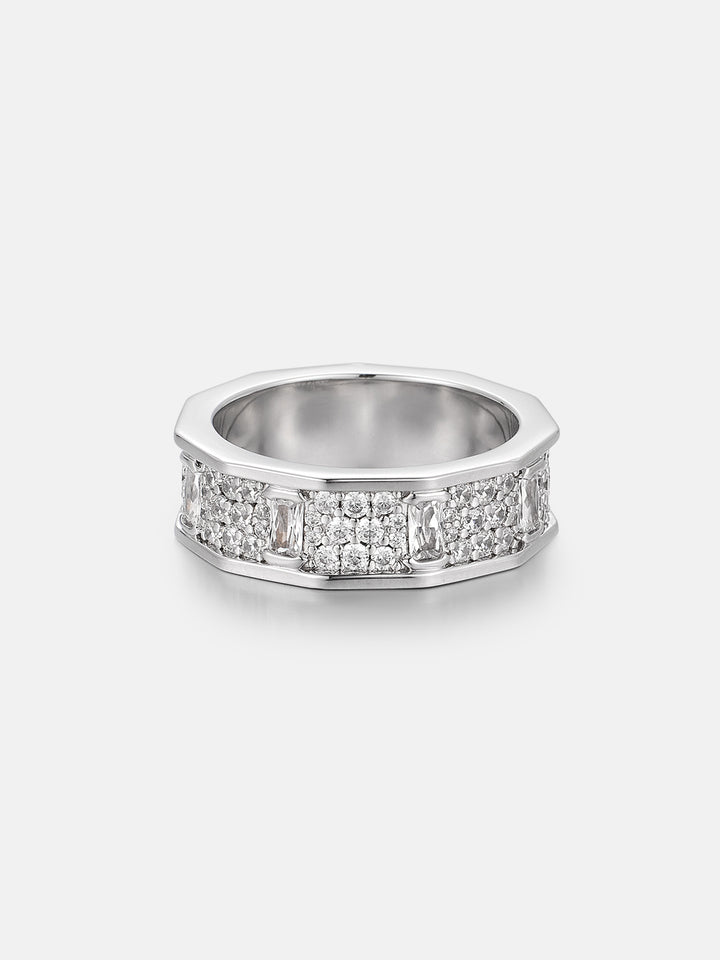 Polygon Baguette & Round Cut Moissanite Band Ring