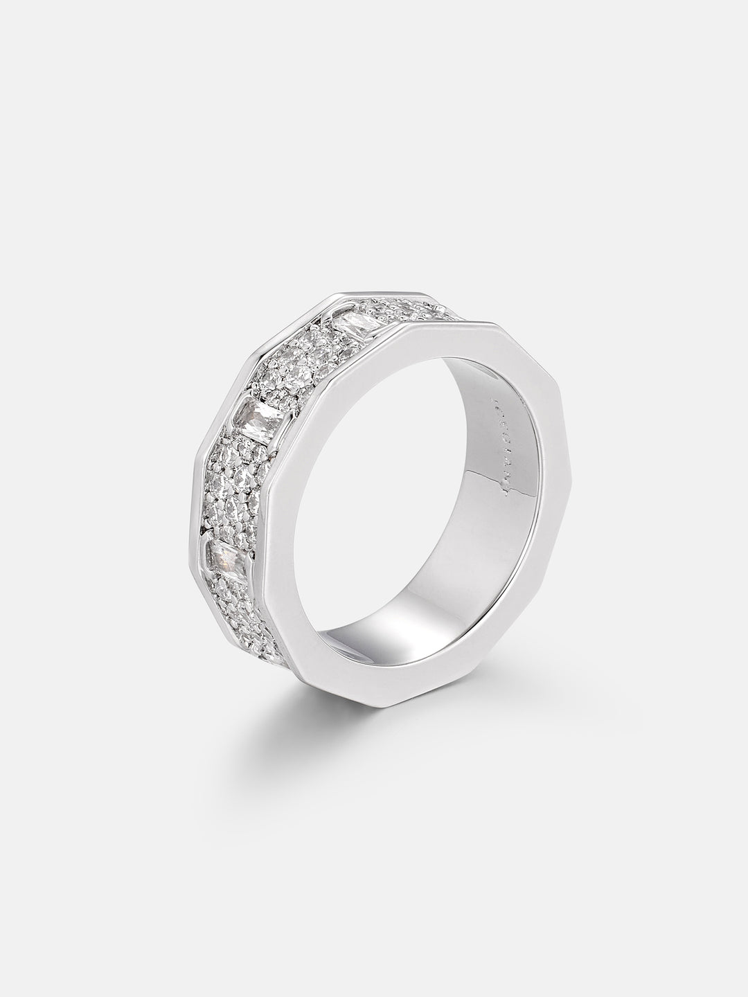 Polygon Baguette & Round Cut Moissanite Band Ring