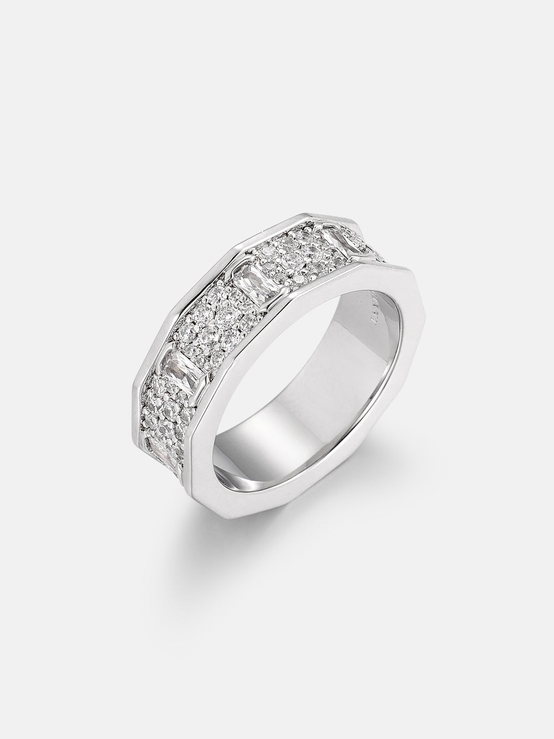 Polygon Baguette & Round Cut Moissanite Band Ring