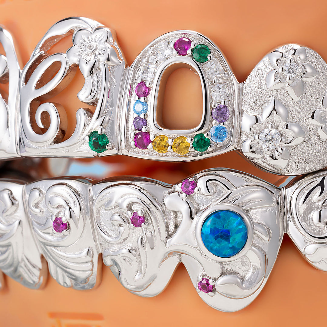 Princess Cut Baroque Floral Grillz