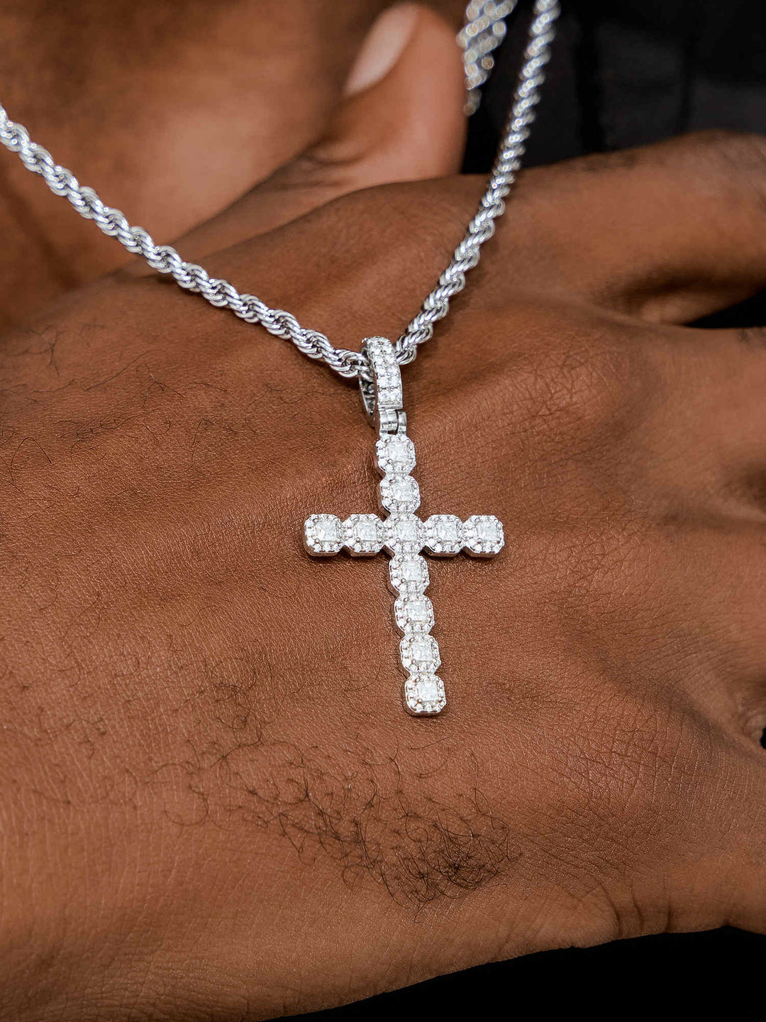 Princess Cut Moissanite Cross Pendant