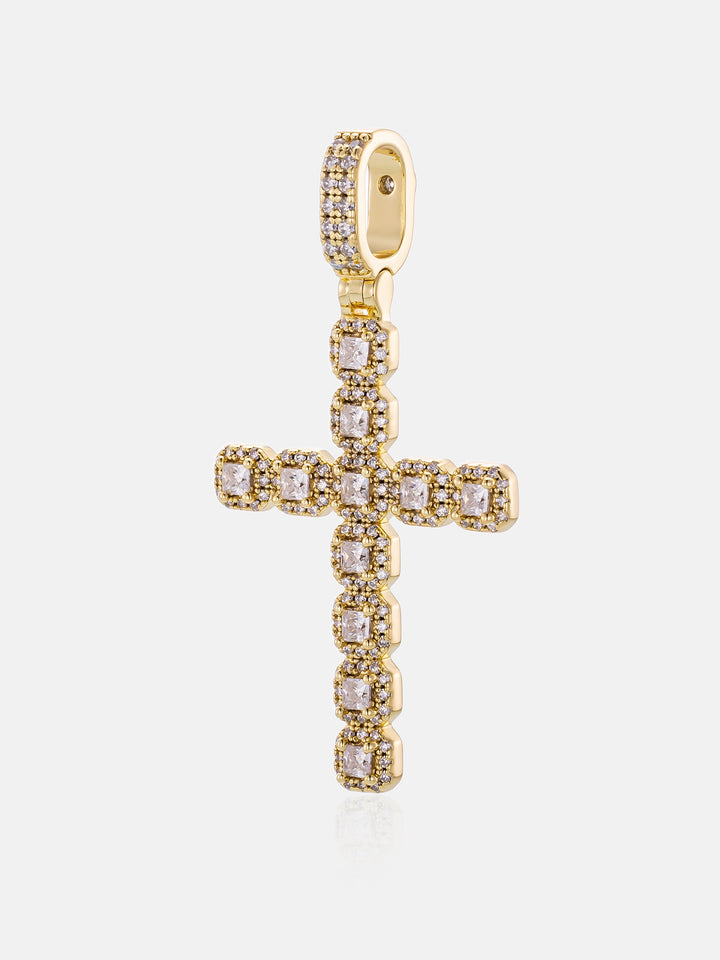 Princess Cut Moissanite Cross Pendant