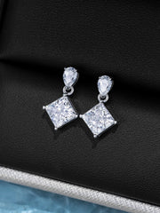 Princess & Pear Cut Moissanite Dangle Earrings-5.00CT Total