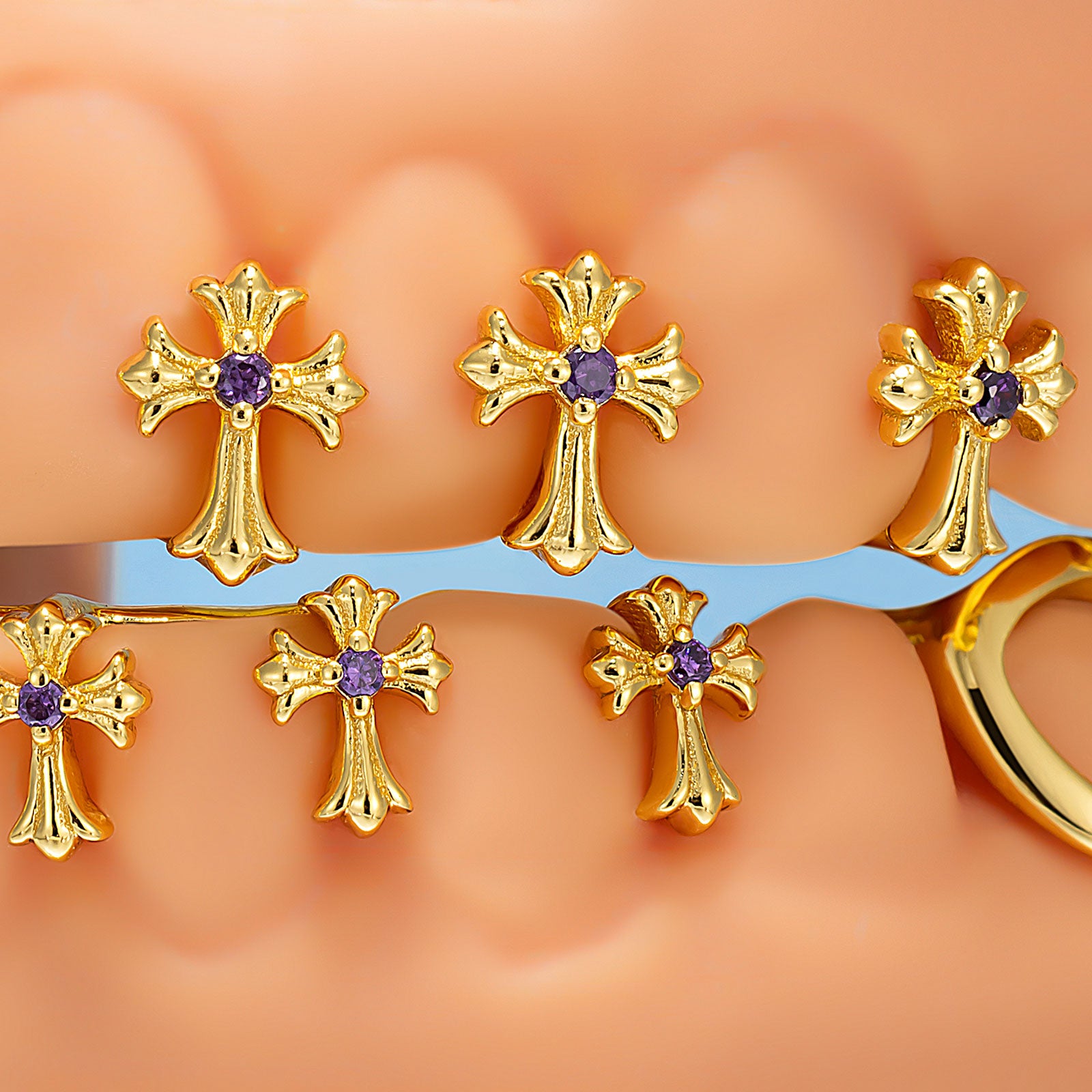 Purple Gem Gothic Cross Open Face Grillz