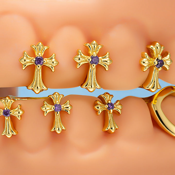 Purple Gem Gothic Cross Open Face Grillz