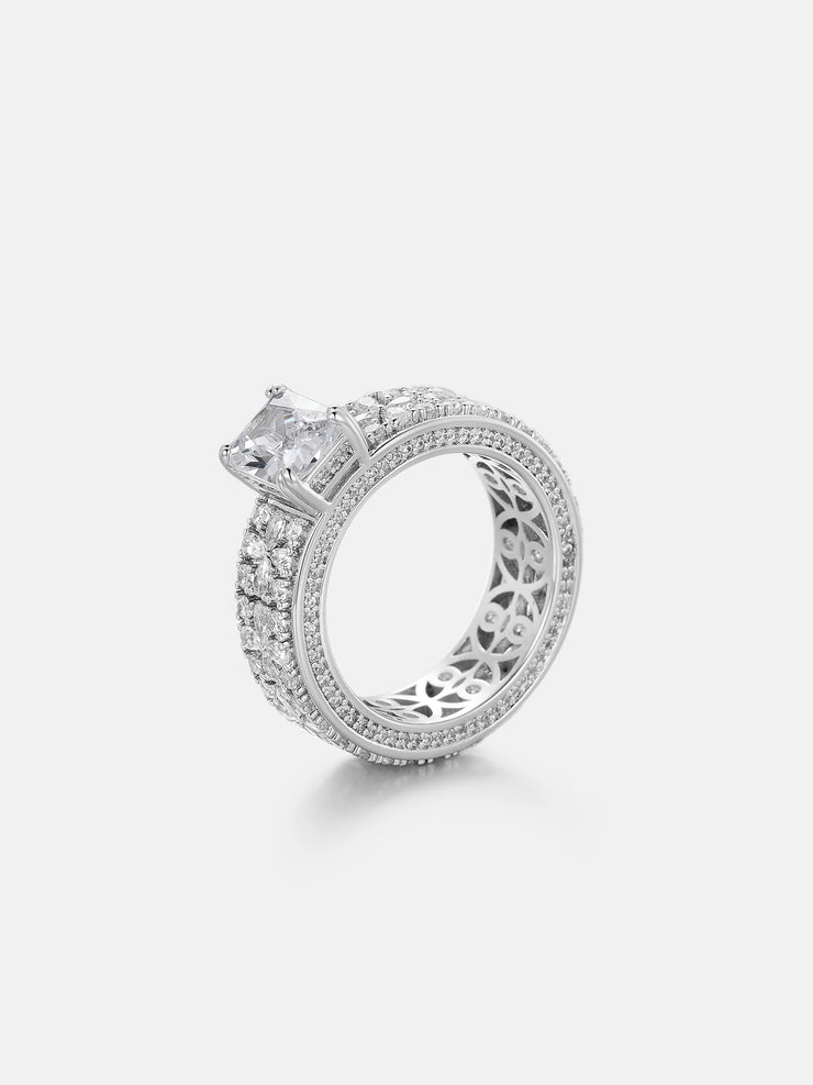 Radiant Solitaire Moissanite Triple Row Petal Eternity Ring