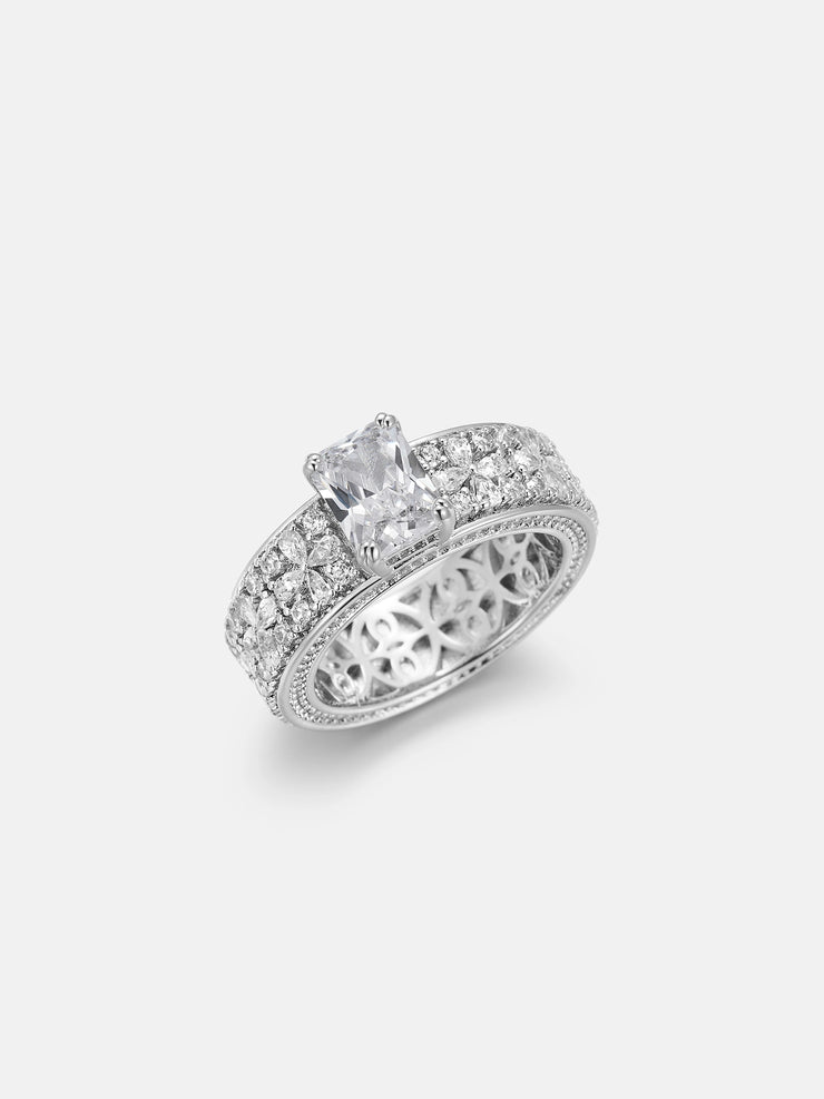 Radiant Solitaire Moissanite Triple Row Petal Eternity Ring