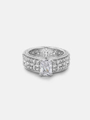 Radiant Solitaire Moissanite Triple Row Petal Eternity Ring