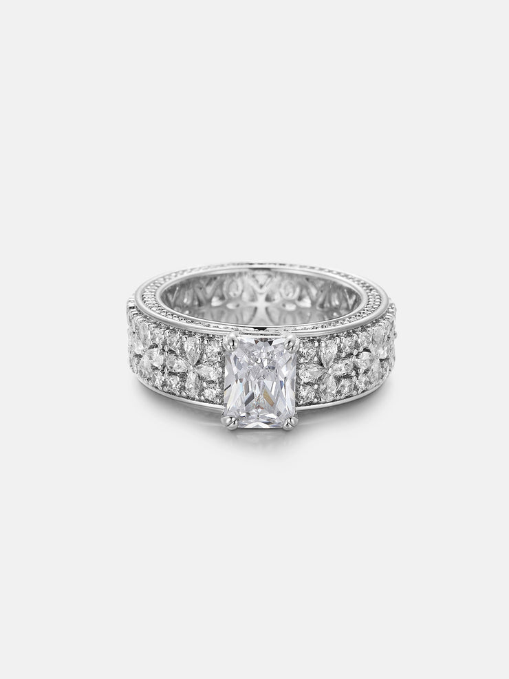 Radiant Solitaire Moissanite Triple Row Petal Eternity Ring