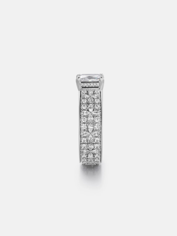 Radiant Solitaire Moissanite Triple Row Petal Eternity Ring