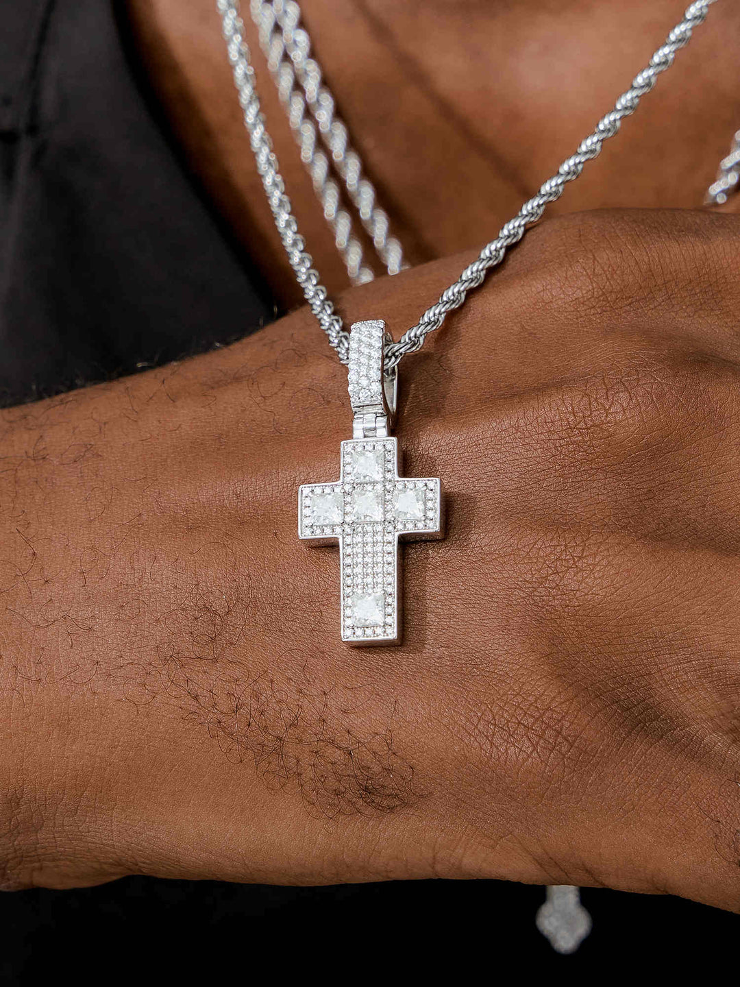 Radiant & Round Cut Moissanite Cross Pendant