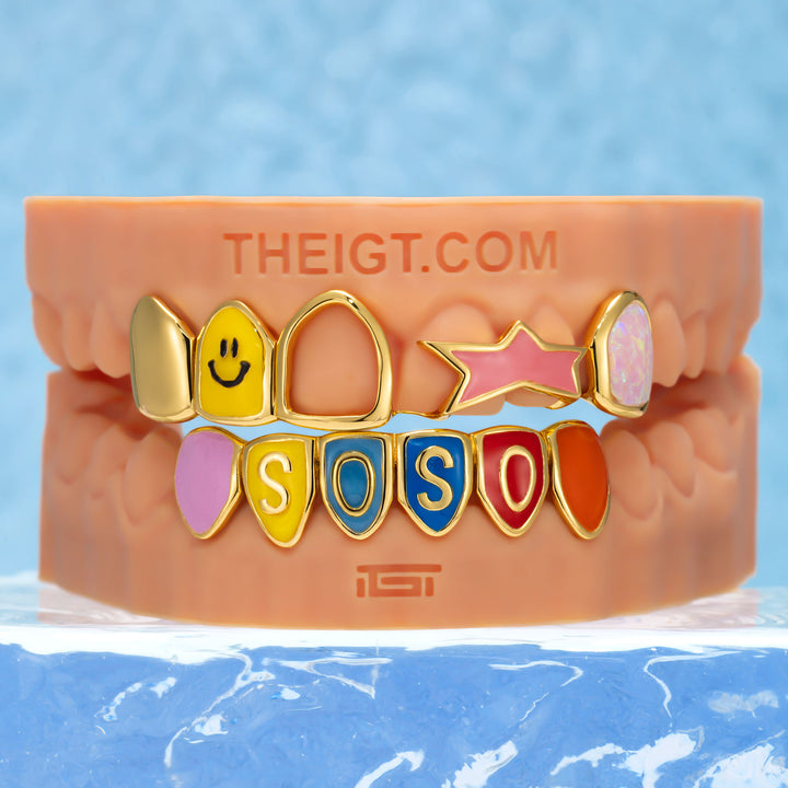 Rainbow Enamel Star & Smile Grillz