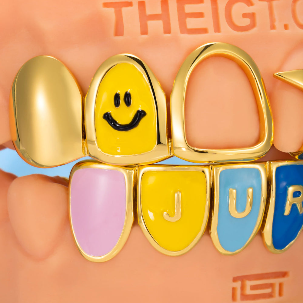 Rainbow Enamel Star & Smile Grillz