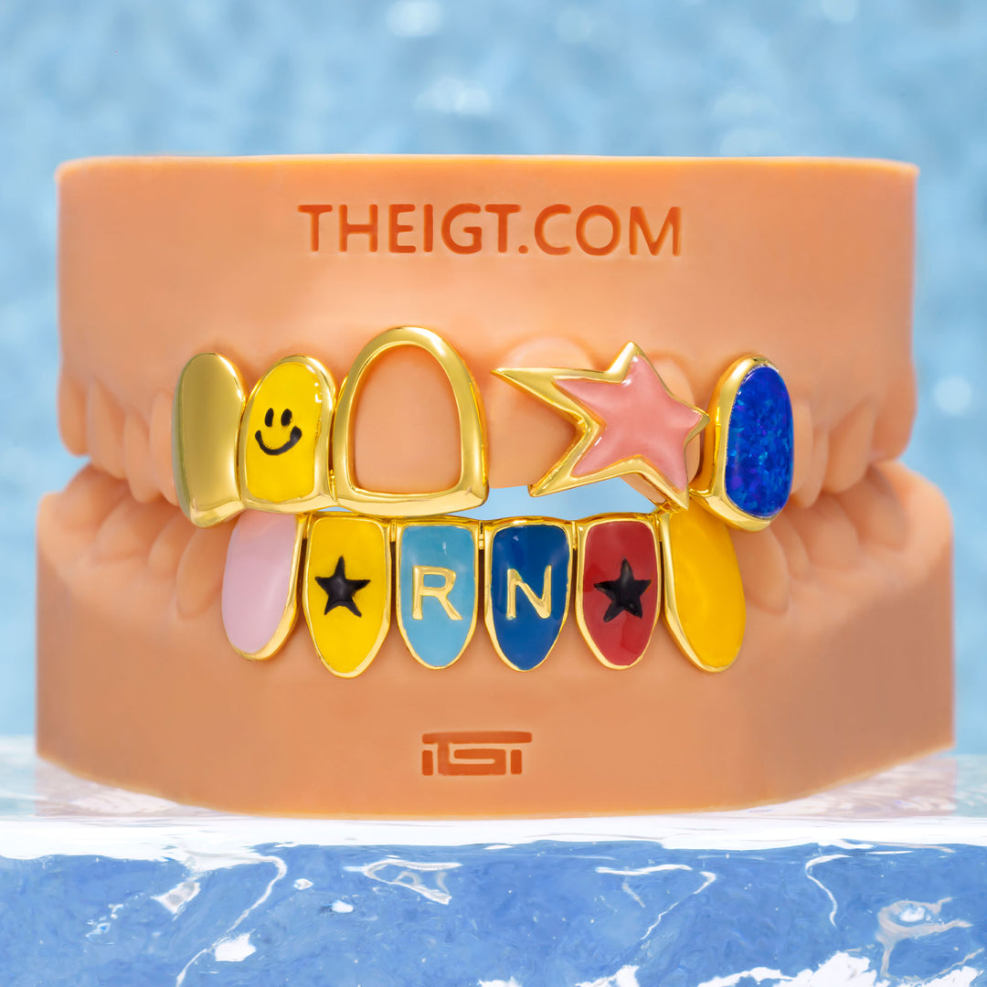 Rainbow Enamel Star & Smile Grillz