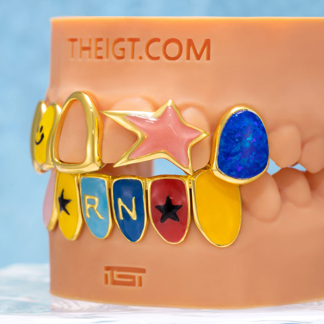 Rainbow Enamel Star & Smile Grillz