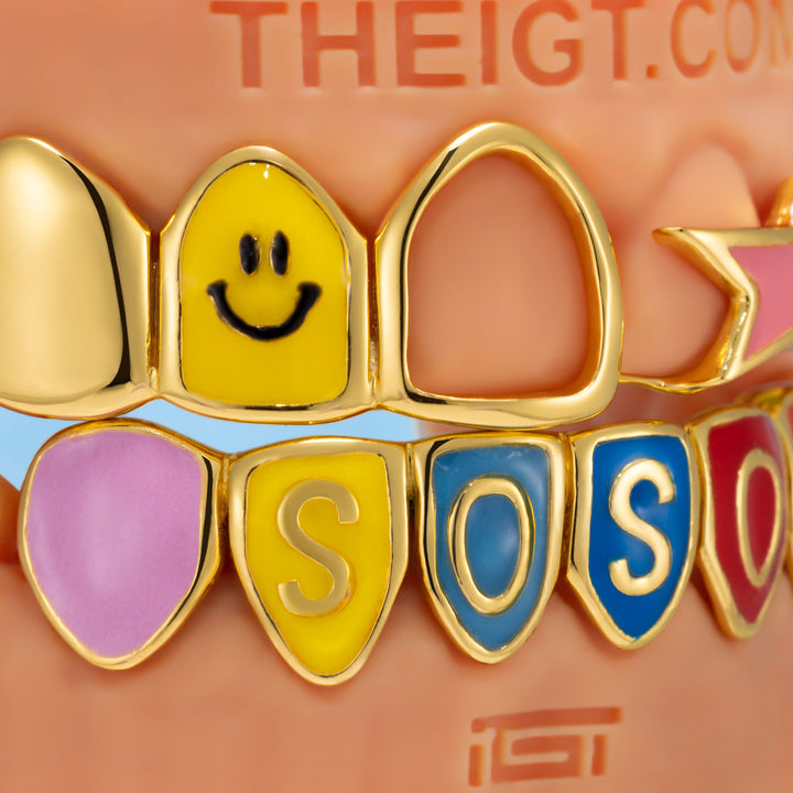 Rainbow Enamel Star & Smile Grillz