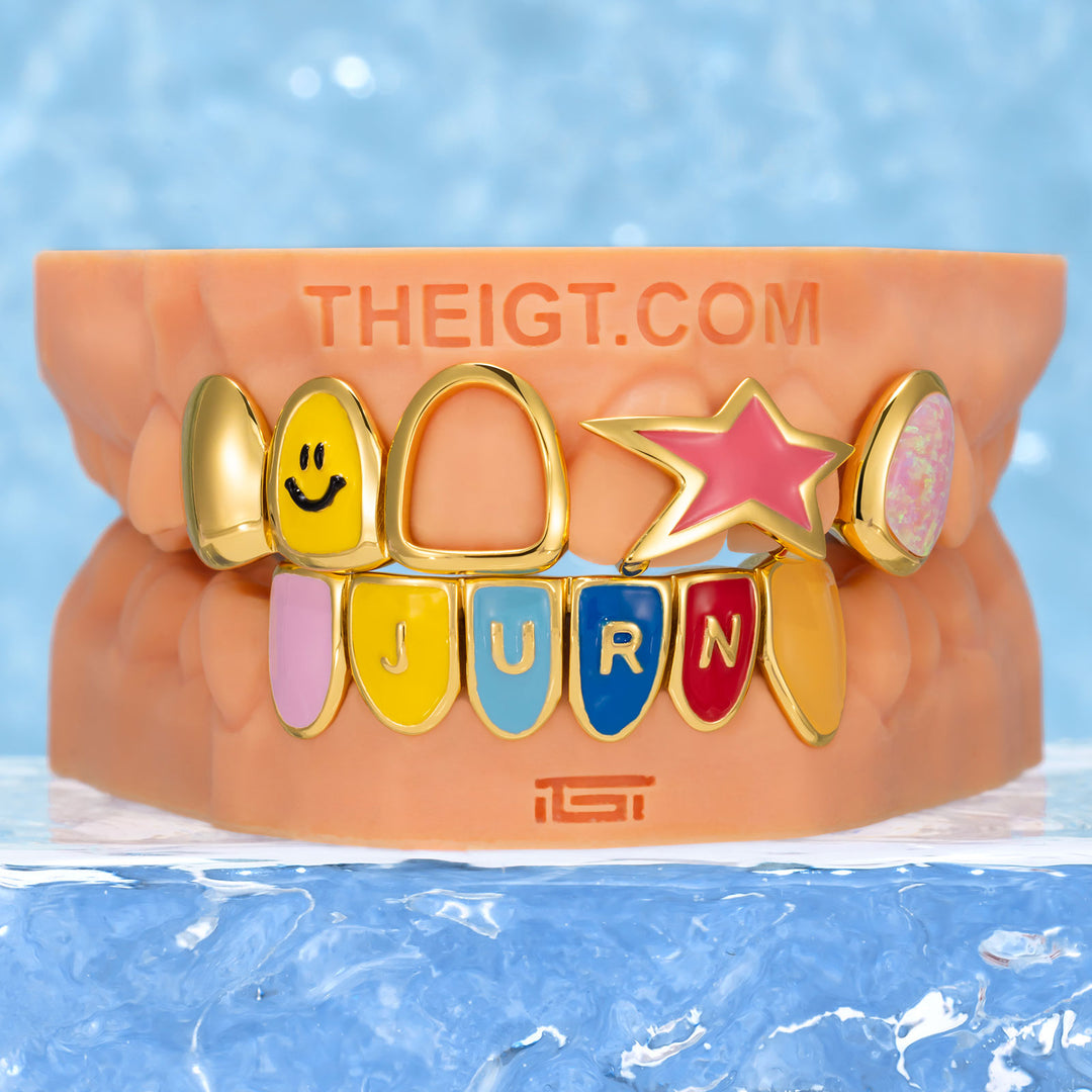 Rainbow Enamel Star & Smile Grillz