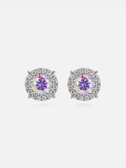 Rainbow Moissanite Cluster Solitaire Earrings