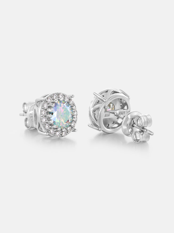 Rainbow Moissanite Cluster Solitaire Earrings