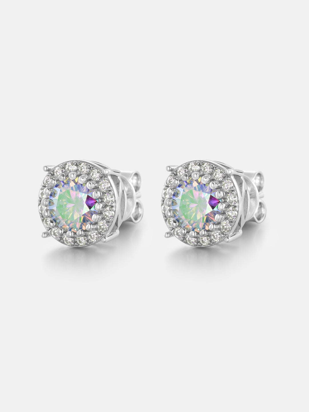 Rainbow Moissanite Cluster Solitaire Earrings