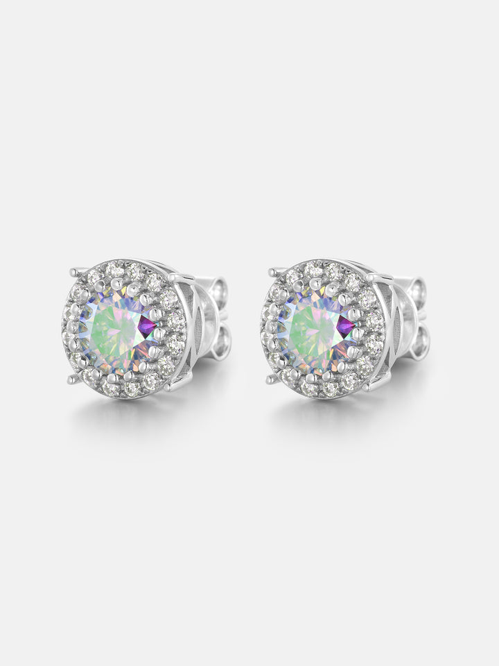 Rainbow Moissanite Cluster Solitaire Earrings