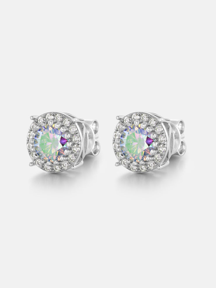 Rainbow Moissanite Cluster Solitaire Earrings