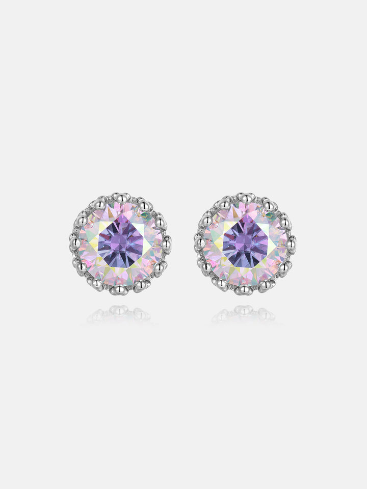 Rainbow Moissanite Crown Stud Earrings