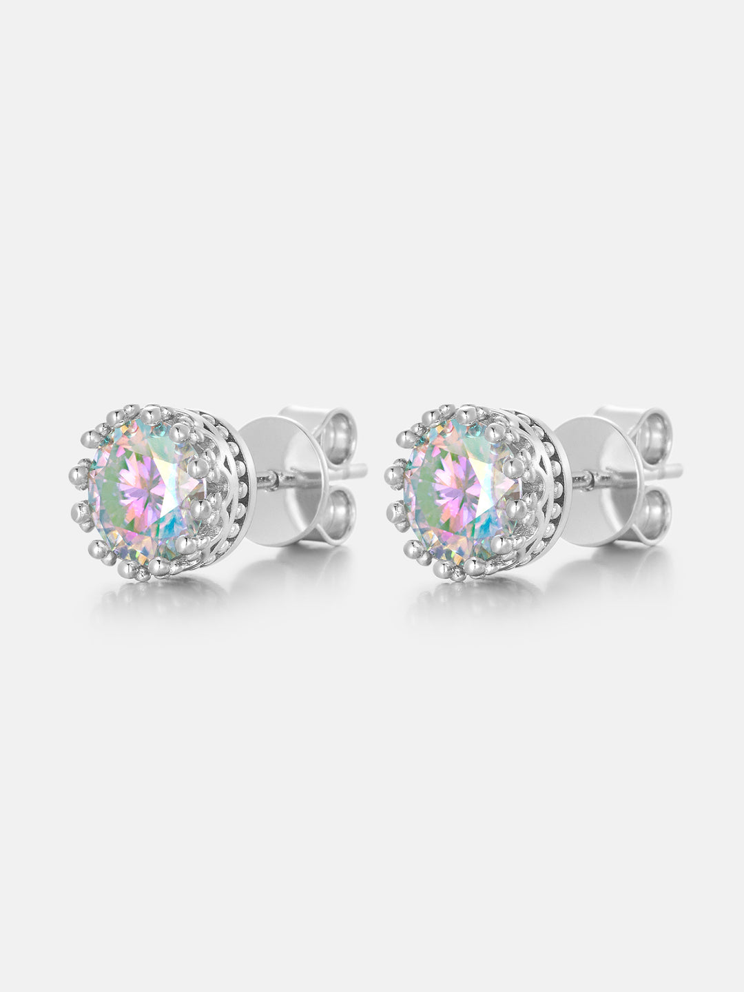 Rainbow Moissanite Crown Stud Earrings