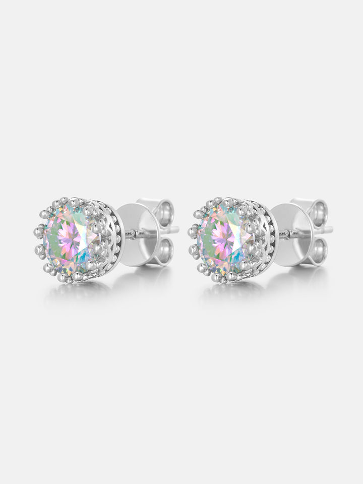 Rainbow Moissanite Crown Stud Earrings