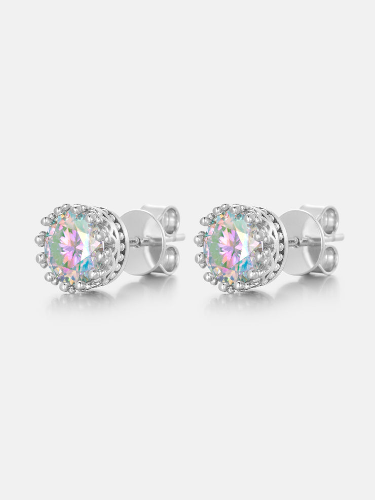 Rainbow Moissanite Crown Stud Earrings