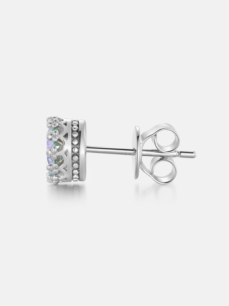 Rainbow Moissanite Crown Stud Earrings