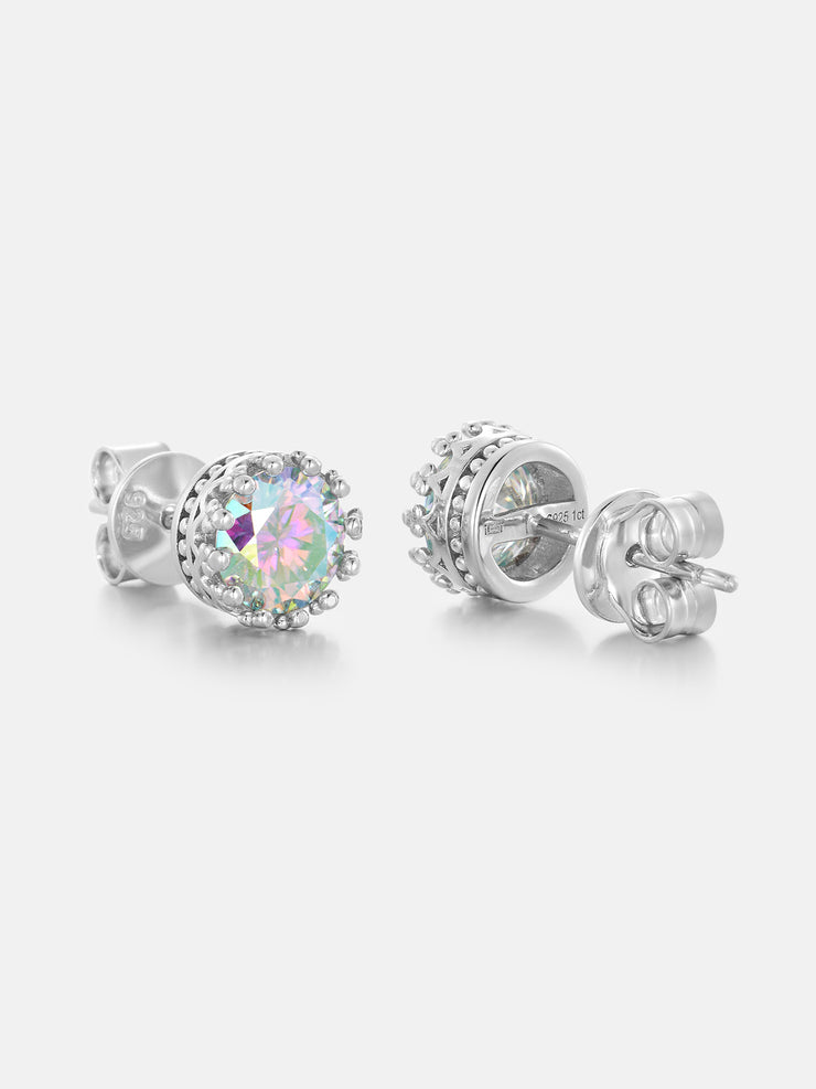 Rainbow Moissanite Crown Stud Earrings