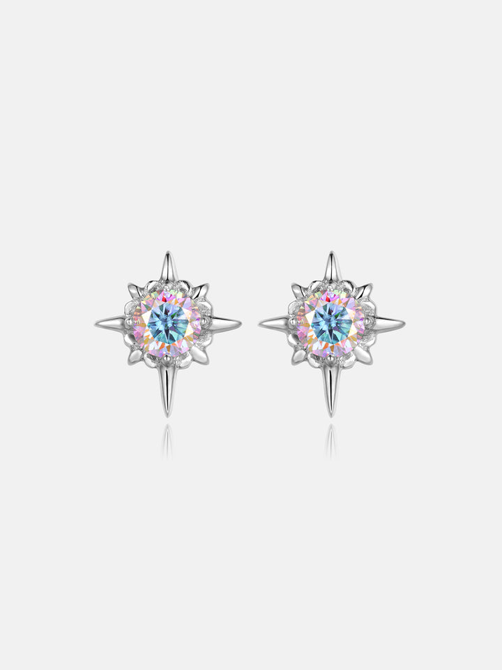 Rainbow Moissanite Eight Pointed Star Stud Earrings