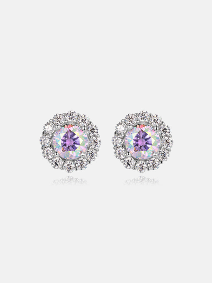 Rainbow Moissanite Flower Cluster Stud Earrings