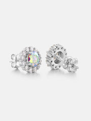 Rainbow Moissanite Flower Cluster Stud Earrings