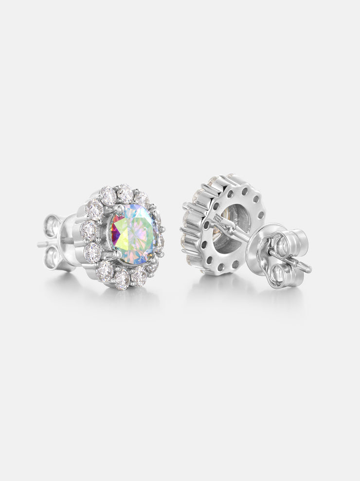 Rainbow Moissanite Flower Cluster Stud Earrings
