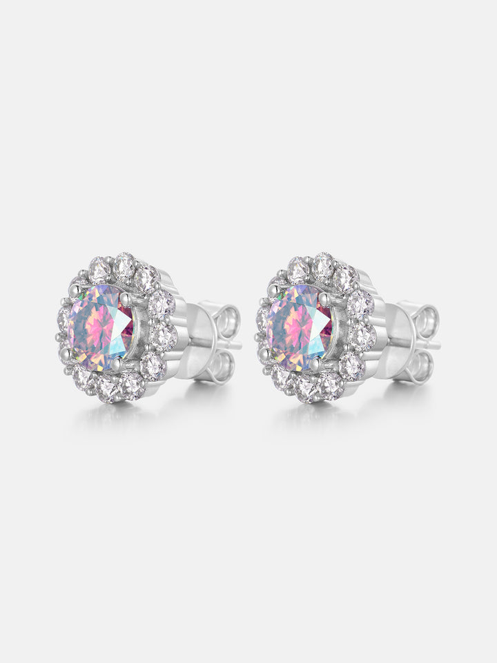 Rainbow Moissanite Flower Cluster Stud Earrings