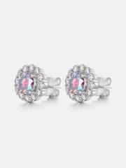 Rainbow Moissanite Flower Cluster Stud Earrings