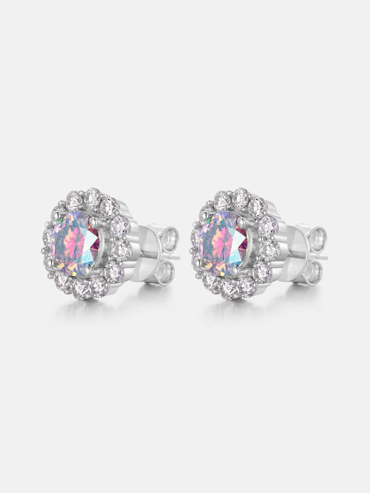 Rainbow Moissanite Flower Cluster Stud Earrings